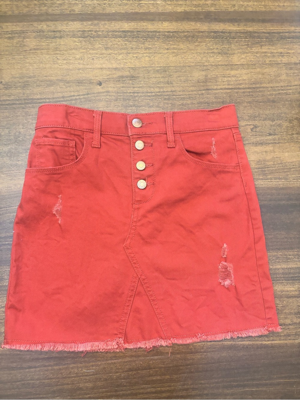 Old Navy girls size large 10/12 Rust Distressed Button-Front Denim Skirt